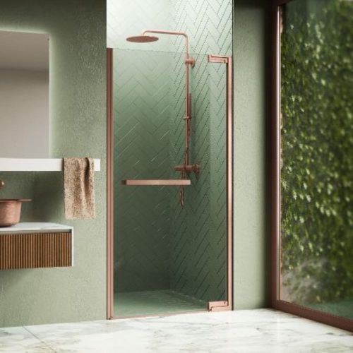PORTE DE DOUCHE PIVOTANTE EN NICHE OR ROSE BROSSE